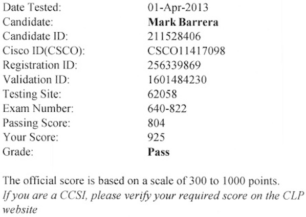  . Mark Barrera CCENT . 