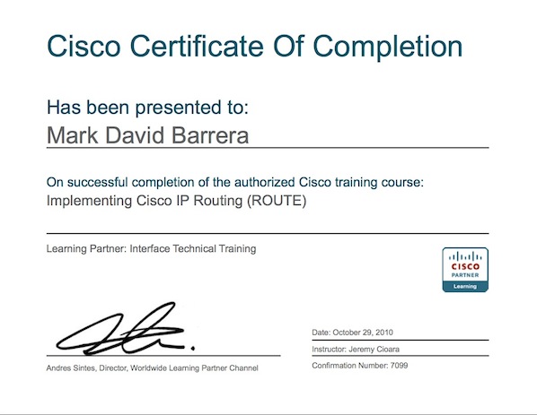 . Mark Barrera CCNA . 