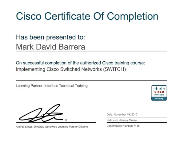  . Mark Barrera CCNA . 
