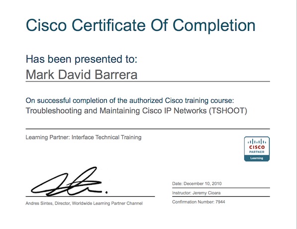  . Mark Barrera CCNA . 